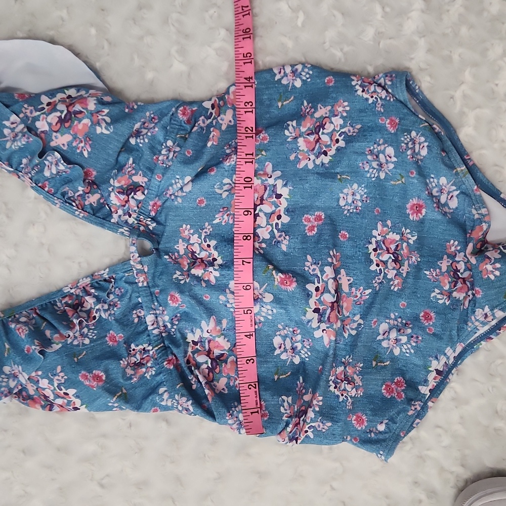 Pinkblush Teal Floral Ruffle Maternity One-Piece Swimsuit floral - Picture 13 of 14